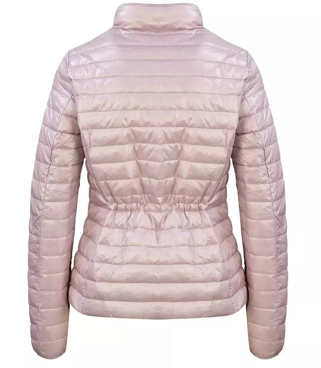 Short transitional quilted jacket with a stand-up collar