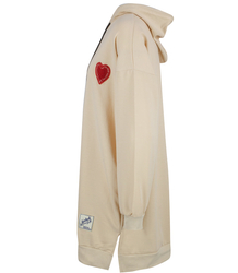 Long oversize dress sweatshirt with hood and heart patch LILLY