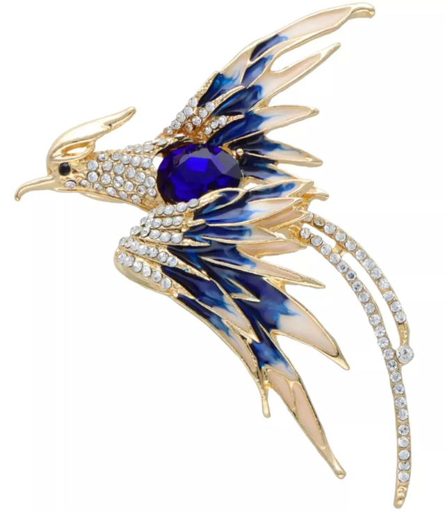 Blue Brooch Bird Wings Rhinestones Gift