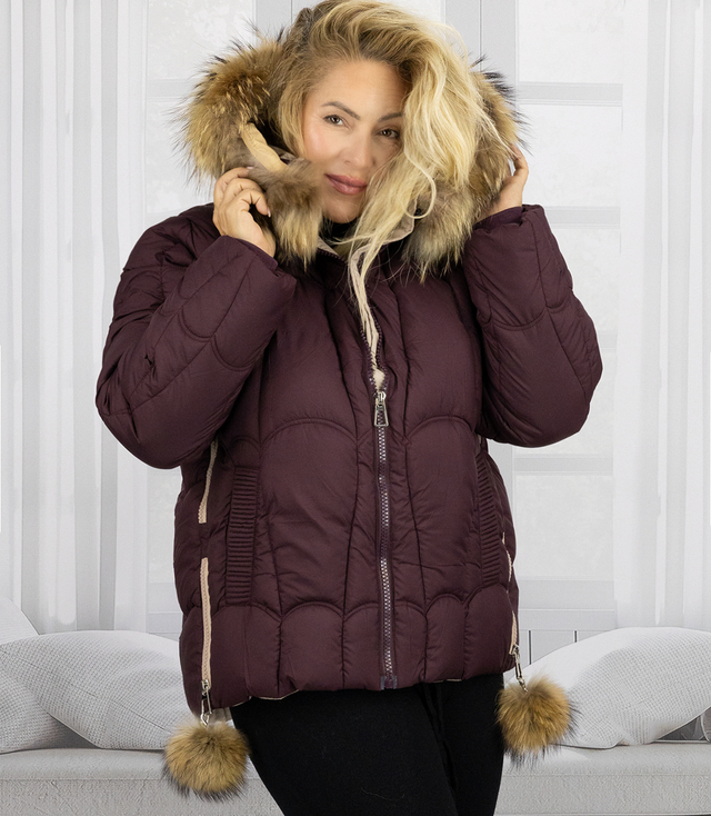 Warm winter jacket with decorative pompoms SHAKIRA