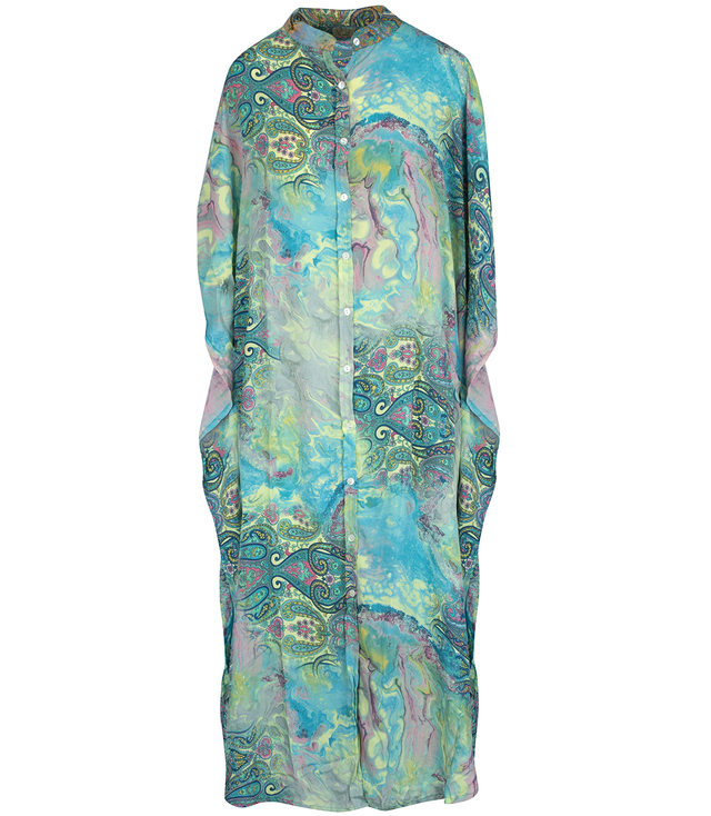 Long ethnic BAT dress with colorful patterns, NOVENTA silk