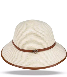 Women's straw hat with a belt and trim