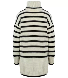 Oversize loose long turtleneck sweater with stripes