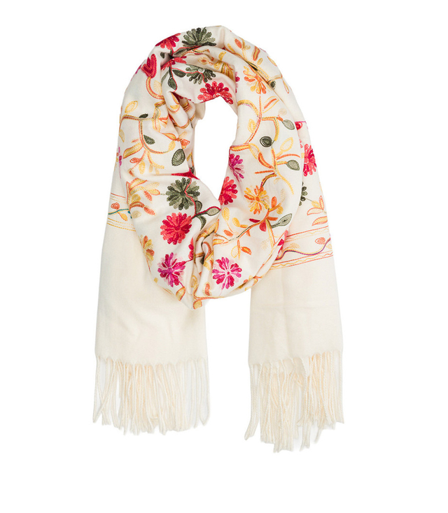 Women's folklore scarf with flower motif and tassels
