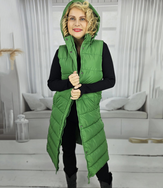 Women's long sleeveless quilted vest with hood TORI