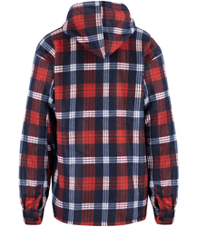 Warm fleece men's plaid shirt with hood insulated with faux fur