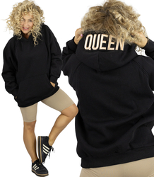  Bluza damska z kapturem oversize i haftem QUEEN