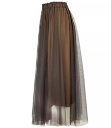 Long 2-layer skirt with tulle elastic striking MAXI