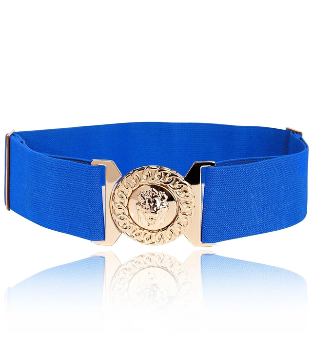 Women's belt with gold lion adjustable elastic