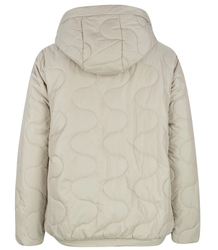 Short quilted transitional jacket with stand-up collar