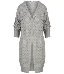 Długi ażurowy kardigan z kapturem ANIELA