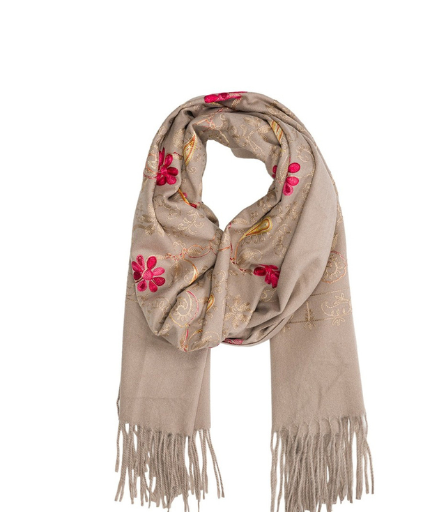 Women's folklore scarf with flower motif and tassels