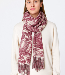 Women's scarf with floral motif and tassels elegant