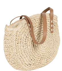 Large round woven straw beach bag 