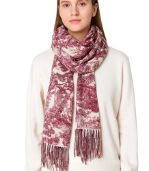 Women's scarf with floral motif and tassels elegant