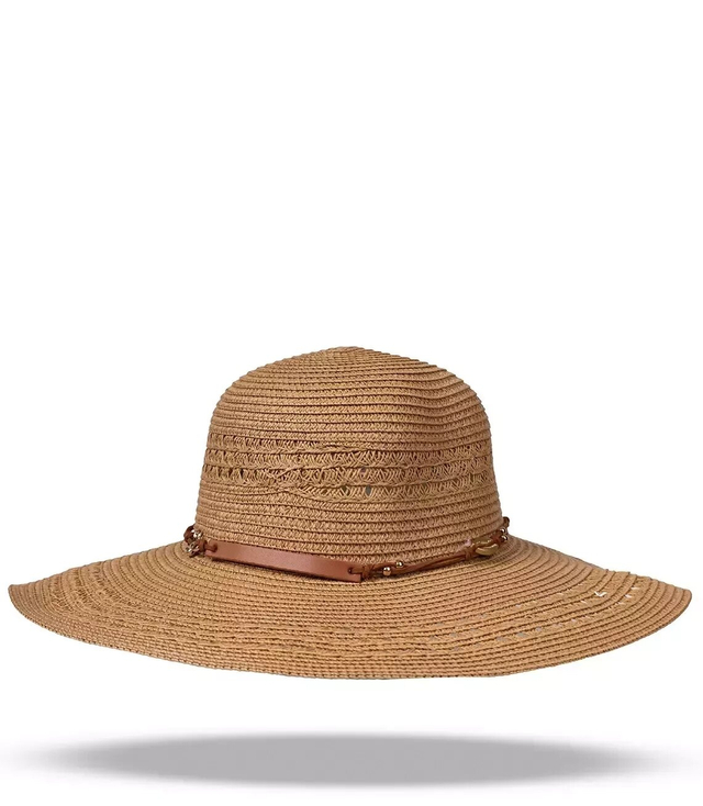 Large women's raffia hat with boho string pendants