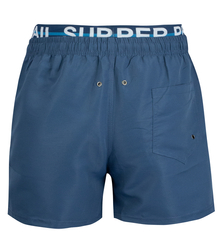 Swimming shorts with tape and the word SUPER