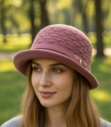 Women's hat with decorative strap and buckle