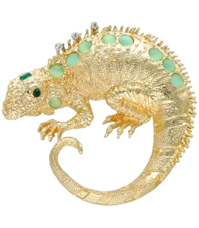 Cute gold lizard brooch with zircons