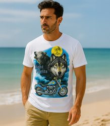 Night Spirits men's t-shirt with wolves and motorcycle print