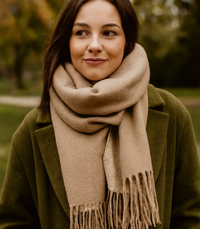 Gładki elegancki szal z frędzlami dwustronny 180x70