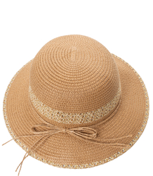 Women's straw hat chapeau-cloche gold thread