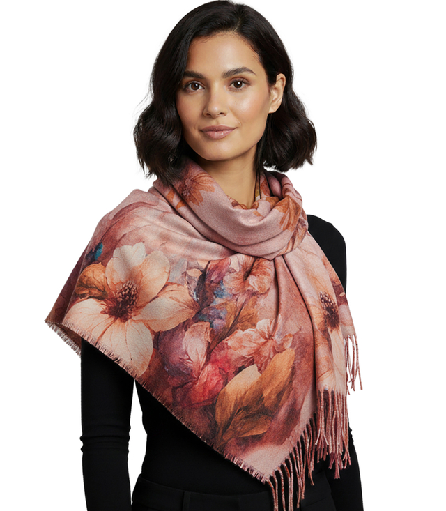 Elegant scarf large flowers with tassels