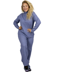 Knitted tracksuit set blouse with stand-up collar and flared pants KAMILLA