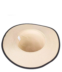 Women's raffia straw hat with black trim