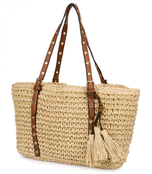 Stylish boho handbag with decorative studs and tassels