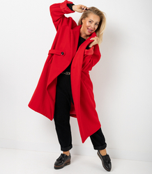 Women's long oversize coat with decorative belt KASIA