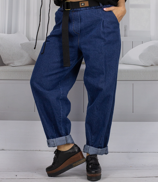 Jeansy damskie MOM JEANS z paskiem bawełniane