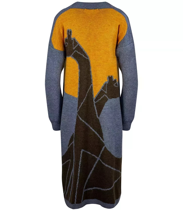 Długi kardigan sweter afryka żyrafy Kaszmir
