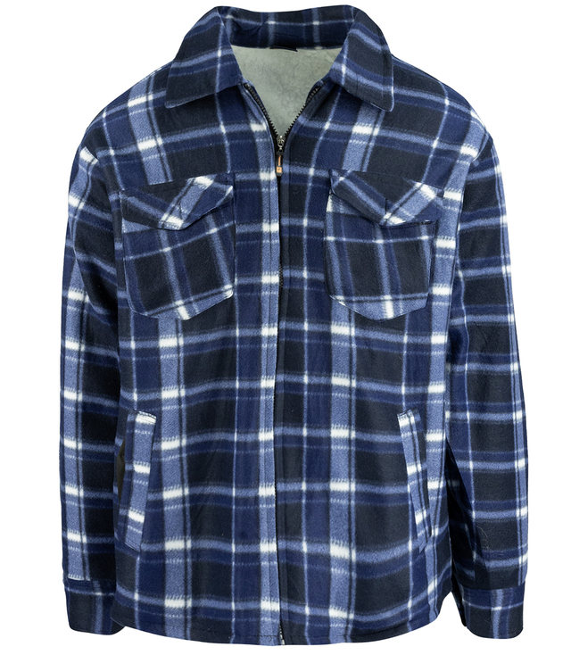 Warm fleece checked men's shirt insulated with faux fur