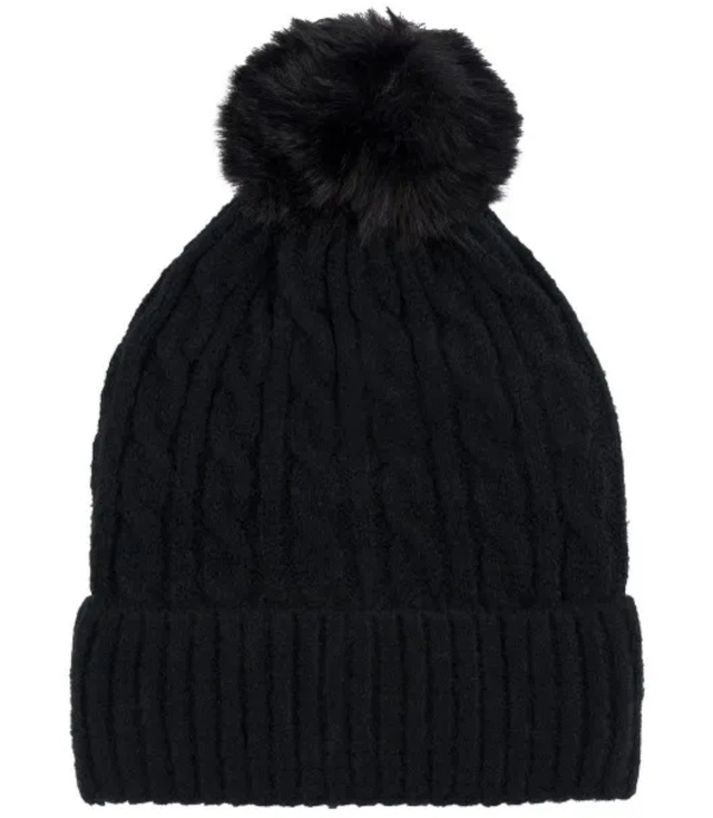 Warm women's cap with pom-pom autumn winter monochrome hat