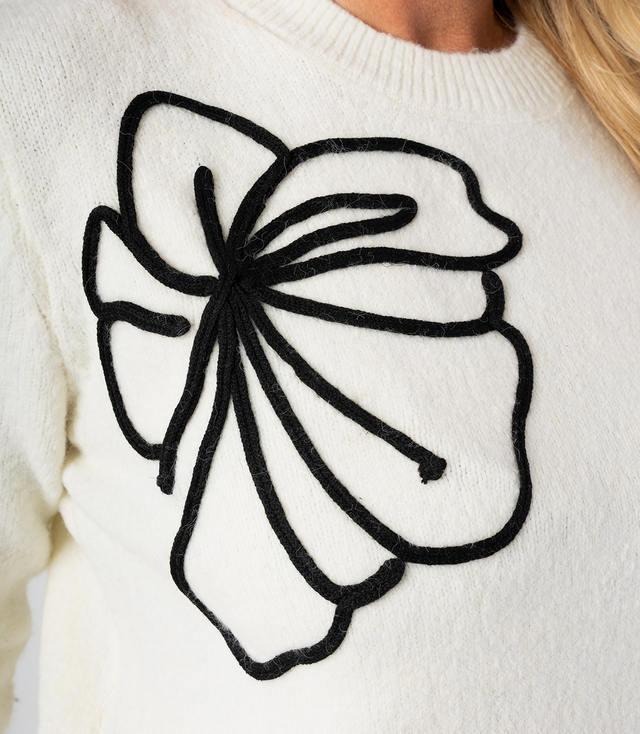Classic women's sweater with 3D flower applique CLASSIC BLOOM