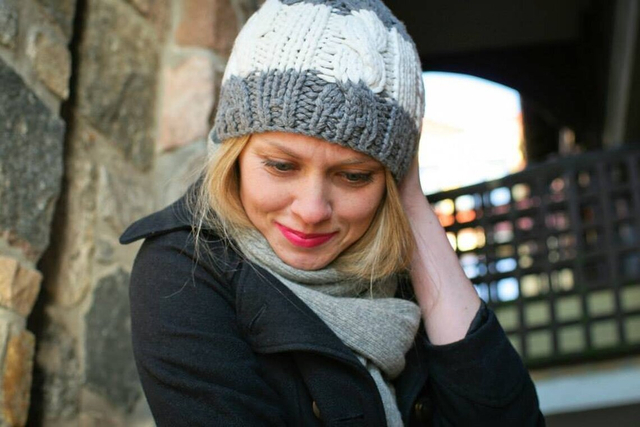 Warm winter hat with wool-cotton stripes