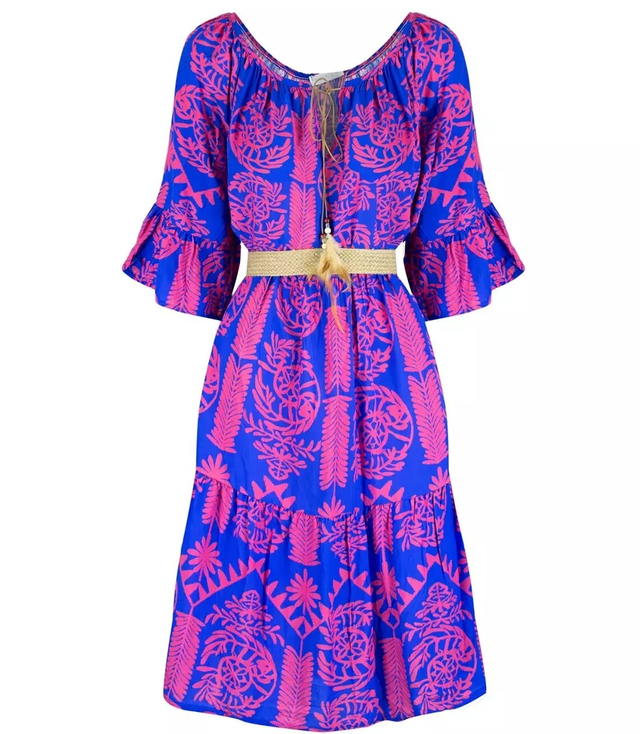 Short boho frill midi dress DALIDA