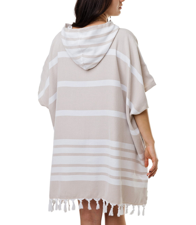 Sauna poncho z frędzlami w paski UNISEX bawełniane