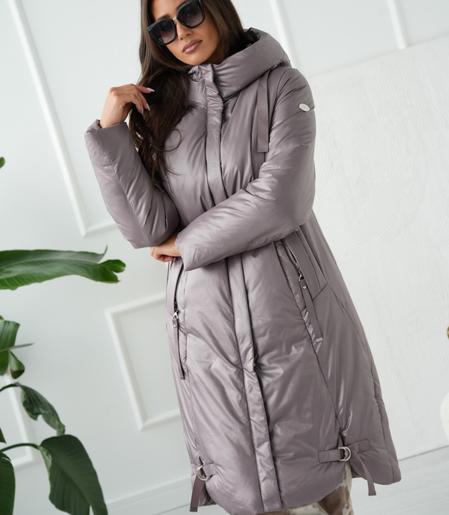 Long elegant women's winter coat insulated delicate sheen REGINA