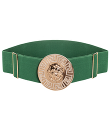 Women's belt with a gold lion and zircons, adjustable and elastic