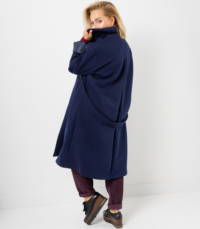 Women's long oversize coat with decorative belt KASIA