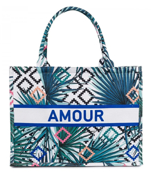 Large colorful shopper bag with AMOUR lettering