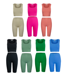 Sporty, ribbed set of short leggings + top with wide straps MISSY