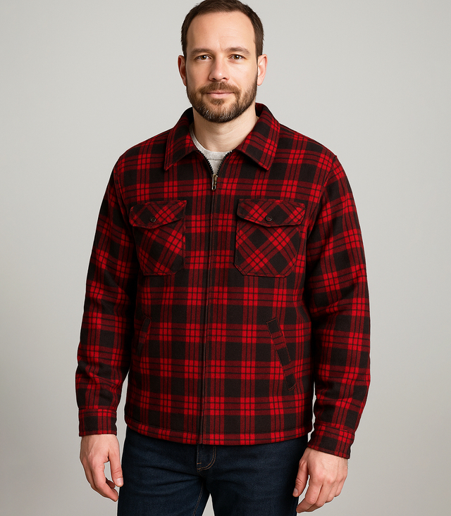 Warm fleece checked men's shirt insulated with faux fur