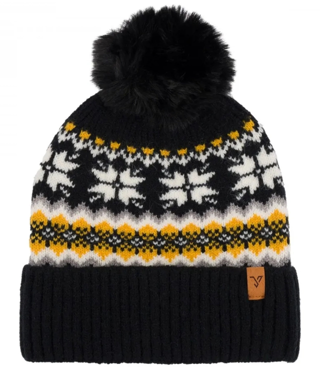 Warm women's cap with pom-pom in Norwegian pattern autumn winter