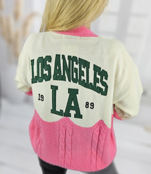 Sweter kardigan z naszywkami Los Angeles