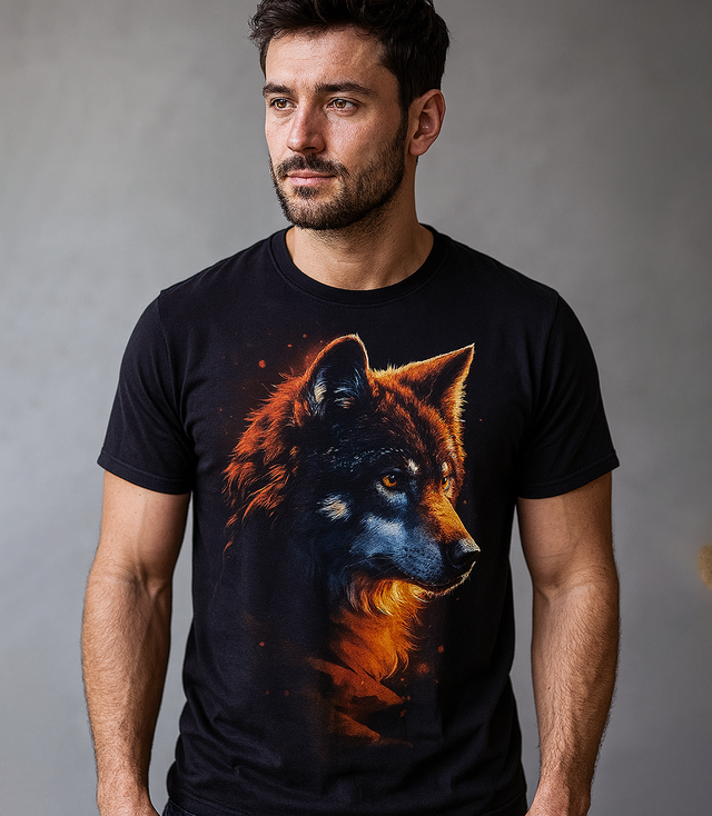 Koszulka męska t-shirt z dużym nadrukiem wilka bawełna