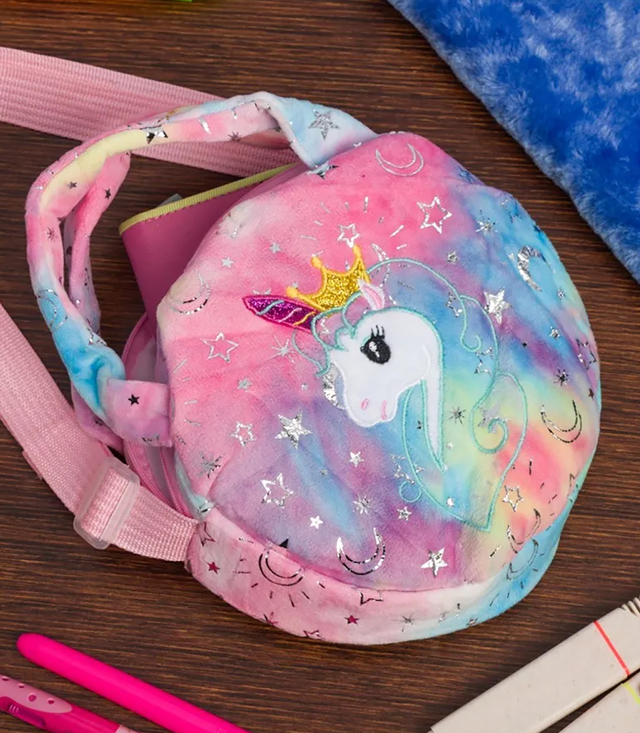 Children's round plush bag with unicorn