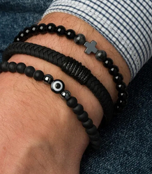 Set of men's bracelets natural stone eye of the prophet